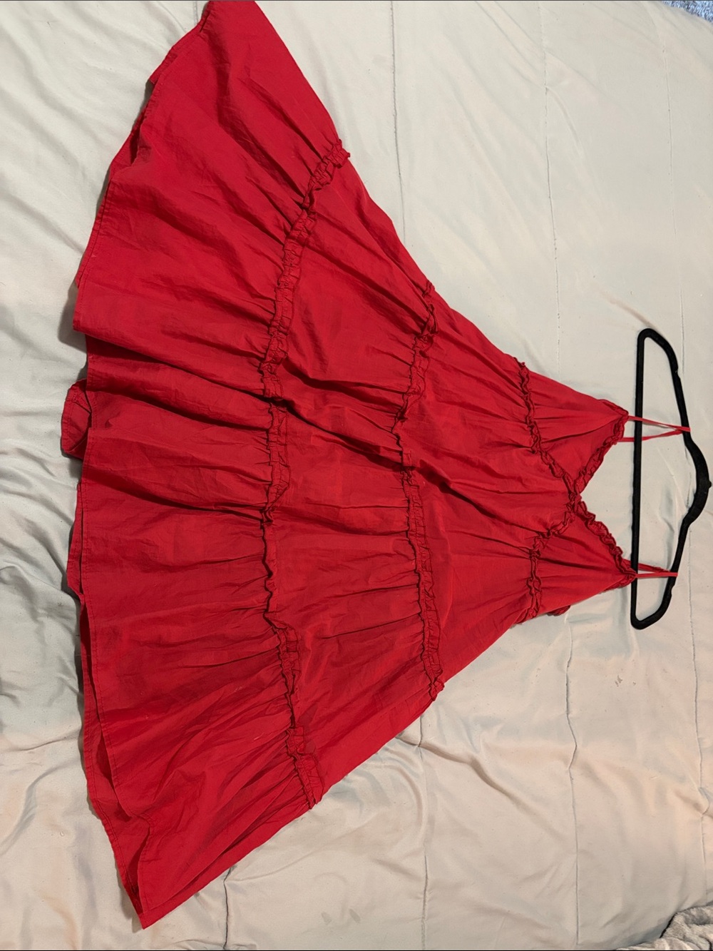 Red Tiered Mini Dress with Spaghetti Straps
